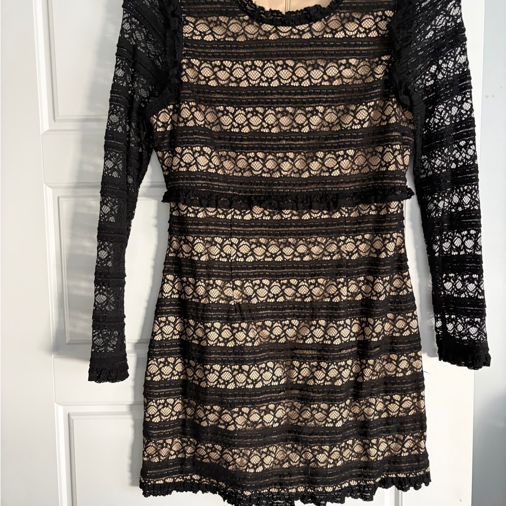 Likely Black and Cream Lace Long Sleeve Dress